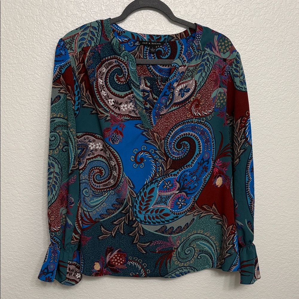 Zac & Rachel Teal and Burgundy Paisley Blouse